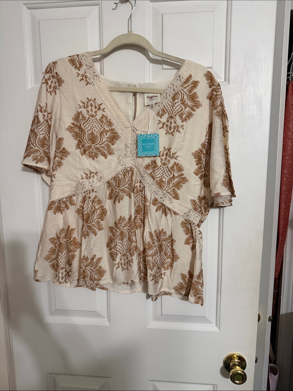 Hayden Cream Tunic with Brown Floral Motif
